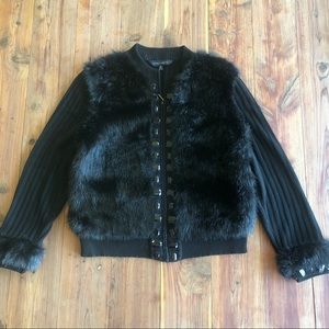 Ming Wang Black Faux Fur Cardigan Jacket
